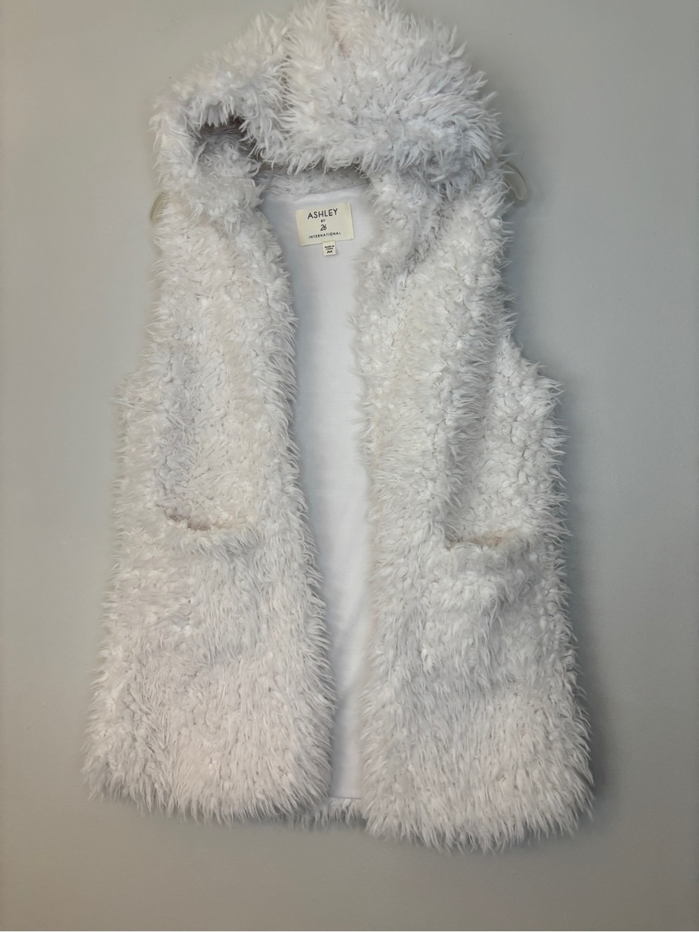 Ashley By 26 International Plush Faux Fur Hooded Vest in Off-White